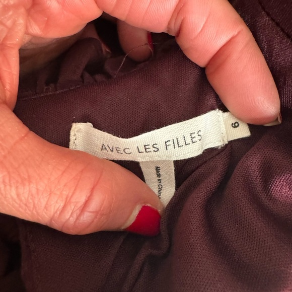 Avec Les Filles Mock Neck Ruffle A-Line Cocktail Dress - Burgundy Wine - Size 6 - Picture 7 of 9